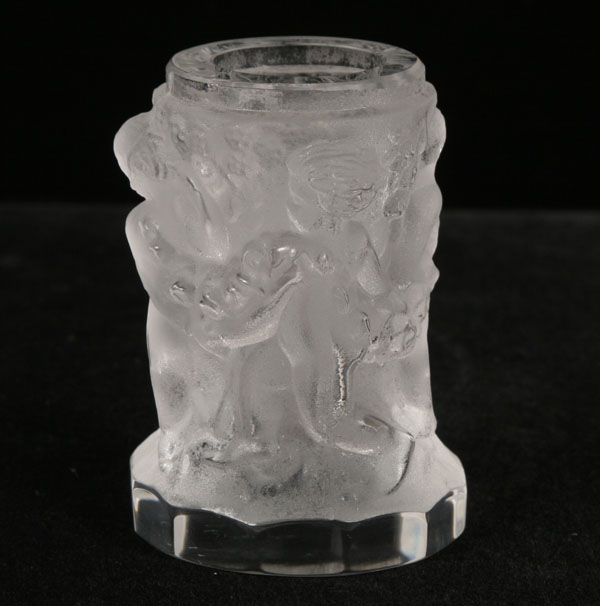 Appraisal: Lalique art glass putti toothpick holder four frosted seasonal bas