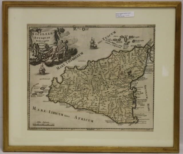 Appraisal: FRAMES AND GLAZED EARLY MAP OF SICILY PROBABLYLATE TH EARLY