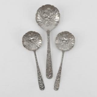 Appraisal: S Kirk Son Sterling Silver Repousse Berry Spoons Signed Good