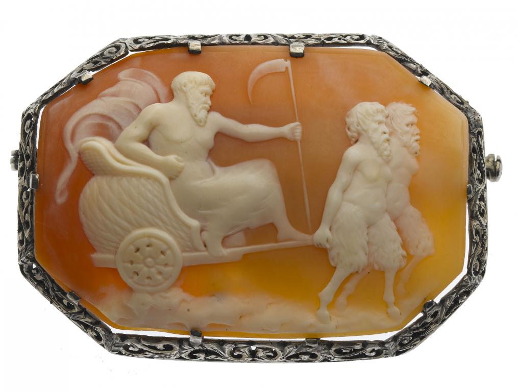 Appraisal: A CAMEO BROOCH the octagonal shell carved with Zeus in