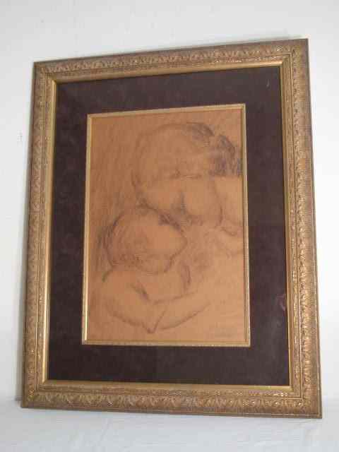 Appraisal: Early th century charcoal drawing of a mother and child