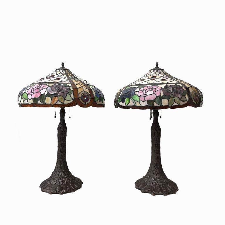 Appraisal: Pair of th Century Tiffany Style Lamps Pair of th