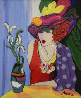 Appraisal: AMAN Oil on Canvas Woman in a Flower Hat Signed