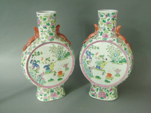 Appraisal: Pair of th century Chinese famille verte moonflasks painted with