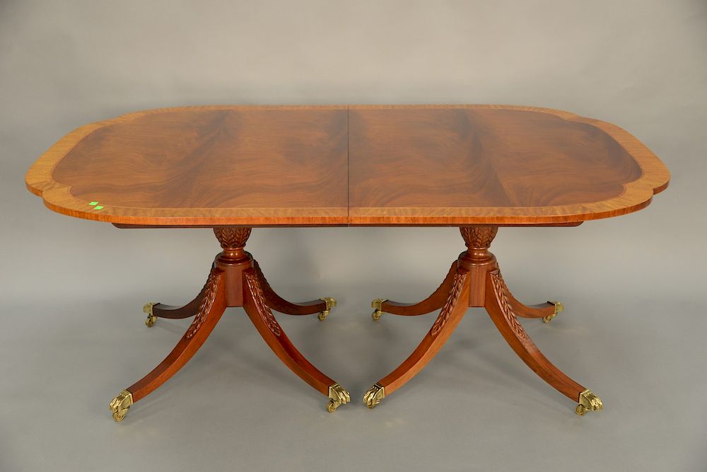 Appraisal: Baker Historic Charleston double pedestal dining table with shaped banded