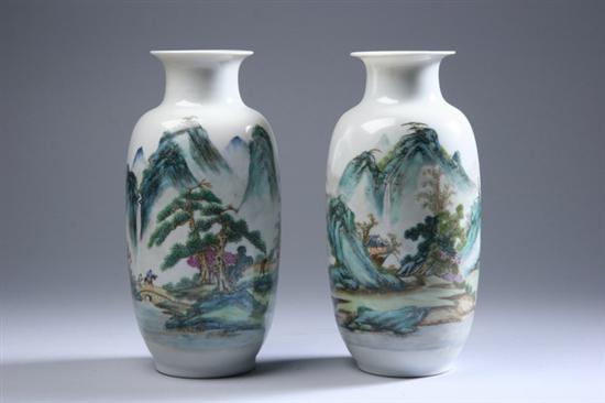 Appraisal: PAIR CHINESE FAMILLE ROSE PORCELAIN VASES Qianlong four-character iron red