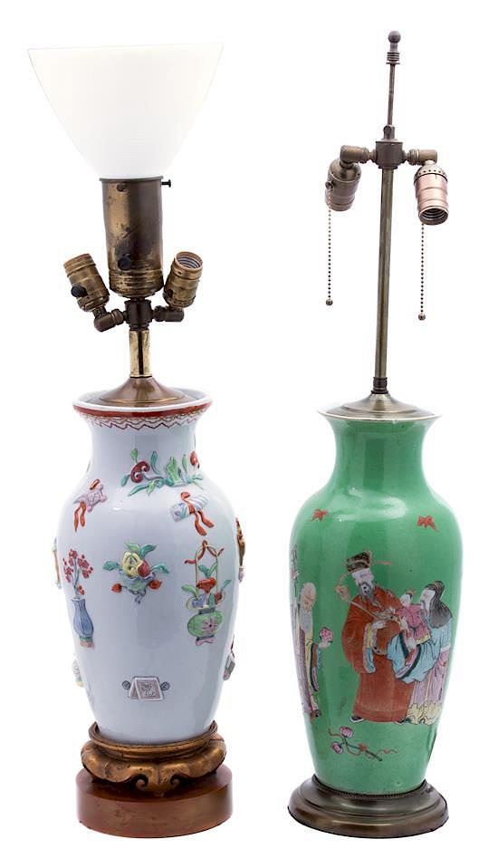 Appraisal: Two Chinese Porcelain Vases Mounted as Lamps Two Chinese Porcelain