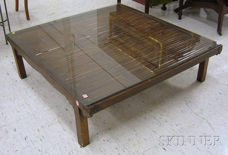 Appraisal: Asian Pine and Bamboo Low Square Scribe's Table ht wd