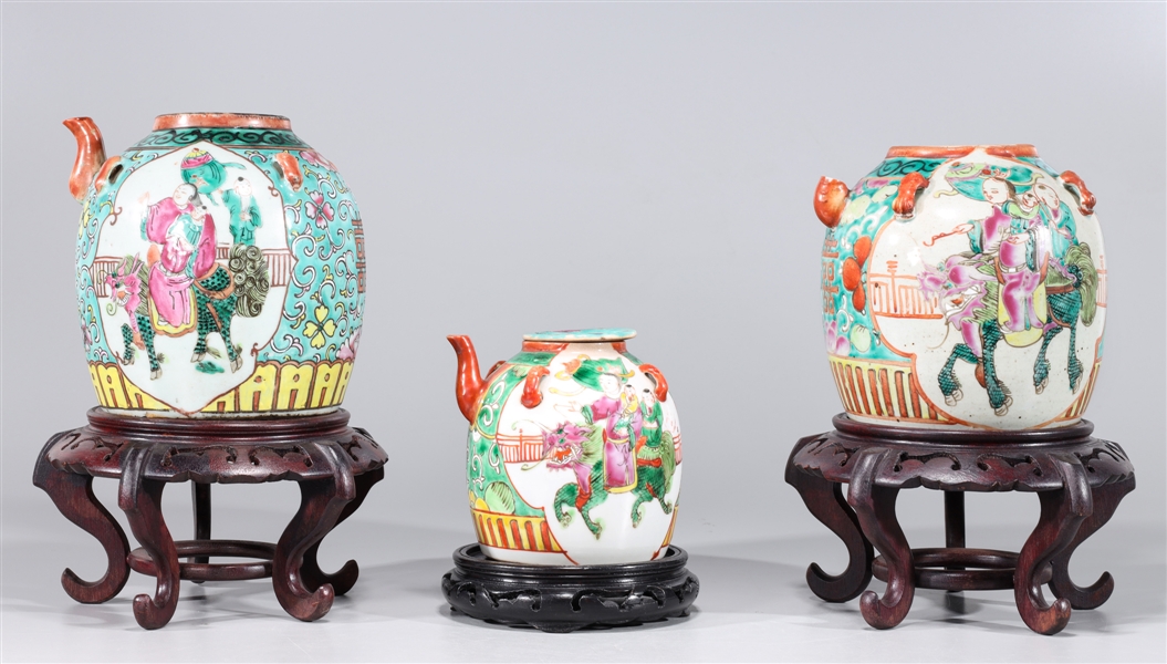 Appraisal: Group of three antique Chinese famille rose enameled porcelain teapots