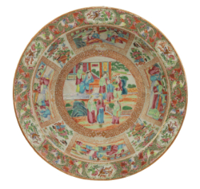 Appraisal: A CANTONESE FAMILLE ROSE BASIN Qing decorated with polychrome enamel