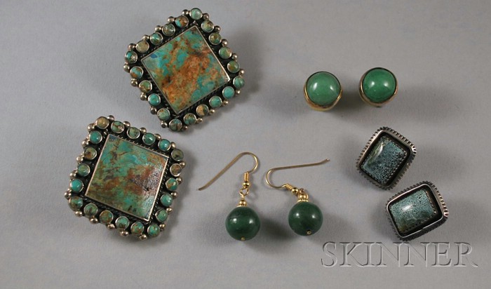 Appraisal: Four Pairs of Green Hardstone Earrings two in sterling silver