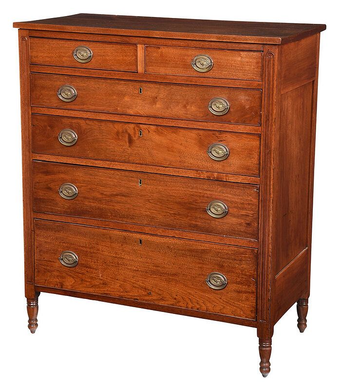 Appraisal: Southern Federal Figured Walnut Six Drawer Chest early th century