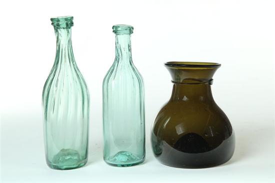 Appraisal: THREE BOTTLES Nineteen century Two pattern mold bar bottles American