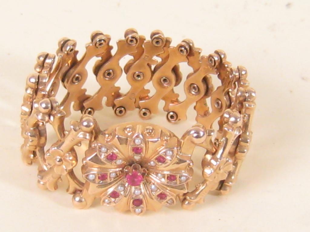 Appraisal: A Victorian ct rose gold expanding Bracelet with central rosette