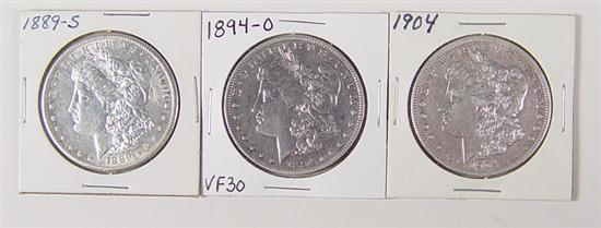 Appraisal: Three Morgan Dollars Two better date and grade Morgan Dollars