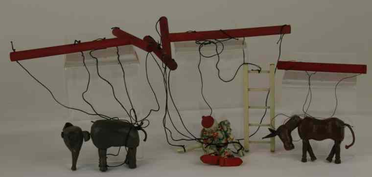 Appraisal: SCHOENHUT MINIATURES MARIONETTES Very rare example features elephant donkey and