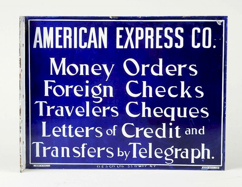 Appraisal: American Express Porcelain Advertising Flange Sign This sign is extremely