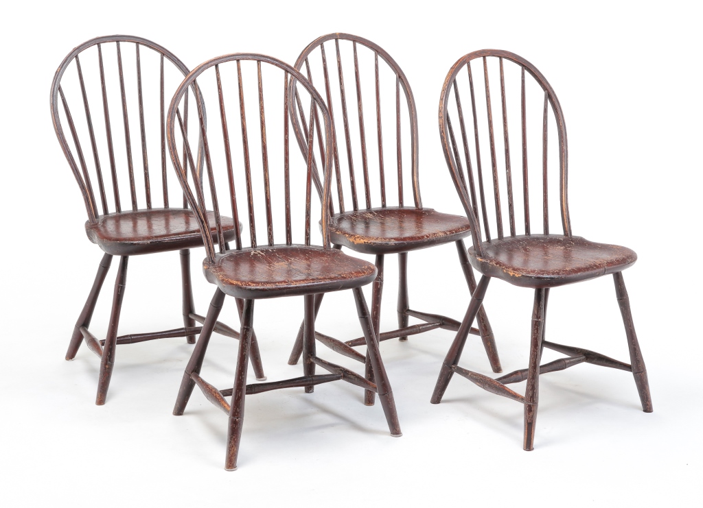 Appraisal: Ca mixed woods Spindle backs shaped seats and bamboo turnings