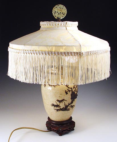 Appraisal: CHINESE CERAMIC VASE LAMP Vase converted into a lamp Bronzed