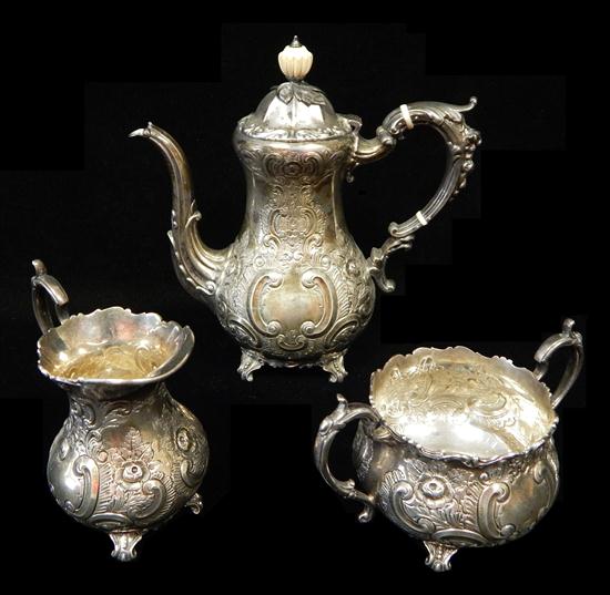 Appraisal: SILVER English sterling three piece coffee set Rococo design all