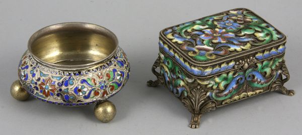 Appraisal: Russian silver and enamel box and salt dish h x