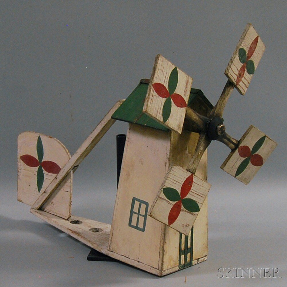 Appraisal: Painted Wooden Windmill Whirligig America mid- th century painted white