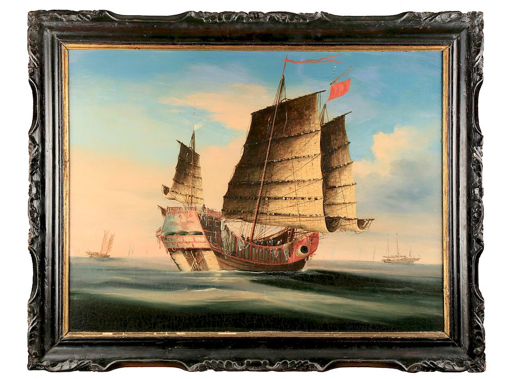 Appraisal: Chinese Export Painting of a Junk at Sea th Century