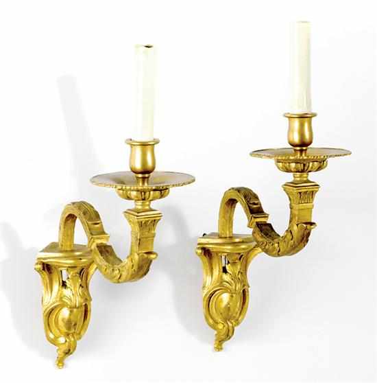 Appraisal: Unusual pair French bronze-dore corner sconces th century cabochon and