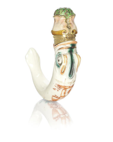 Appraisal: A Louis XV St Cloud porcelain cane handle with enamelled