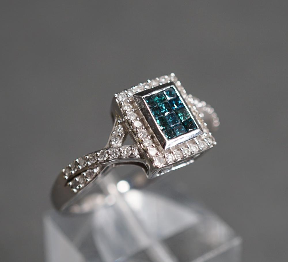 Appraisal: MODERN -KARAT WHITE-GOLD IRRADIATED BLUE DIAMOND AND DIAMOND RING GROSS