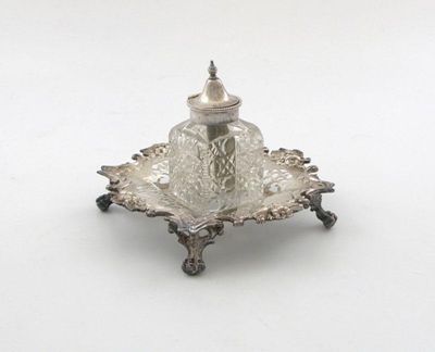 Appraisal: A Victorian silver ink stand of shaped square form pierced