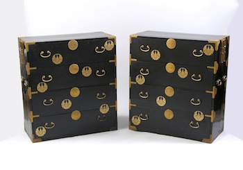 Appraisal: A Pair of Oriental Style Lacquered Chests of Drawers Two