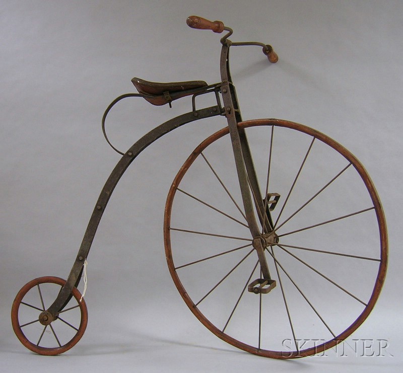 Appraisal: Reproduction Child's Iron High Wheeler Bicycle with Wooden Wheels ht