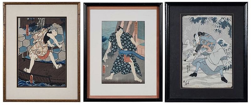 Appraisal: Utagawa Kunisada I aka Toyokuni III Japanese - three yakusha-e