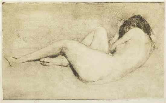 Appraisal: Artist Unknown th century Sleeping Nude etching edition initialed HP