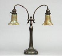 Appraisal: Handel Art Nouveau Double Arm Bronze Table Lamp ca -