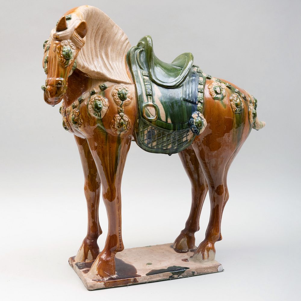 Appraisal: Tang Style Glazed Earthenware Model of a Caparisoned Horse x