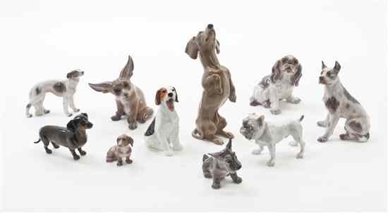 Appraisal: A Collection of Ten Royal Copenhagen Dog Figurines comprising various