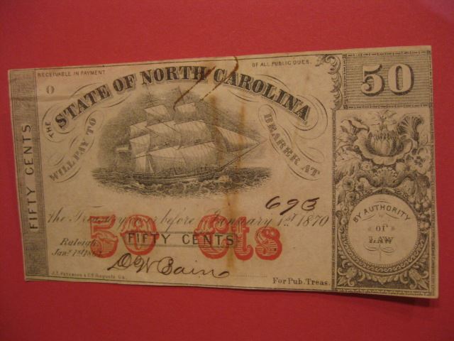 Appraisal: North Carolina Civil War Note issue sailing ship decor