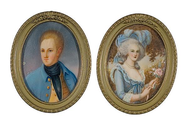 Appraisal: CONTINENTAL MINIATURE PORTRAITS ON IVORY Continental late th or early