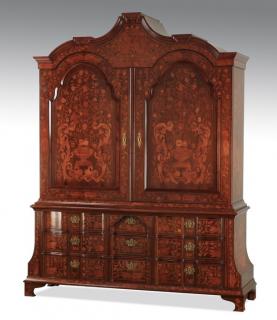 Appraisal: Dutch marquetry inlaid cabinet h Dutch marquetry inlaid cabinet early