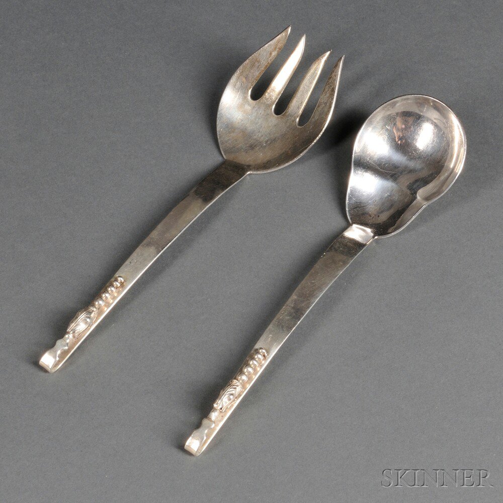 Appraisal: Pair of Mexican Sterling Silver Salad Servers mid to late