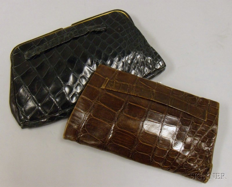 Appraisal: Two Vintage Alligator Clutches - of similar form one dyed