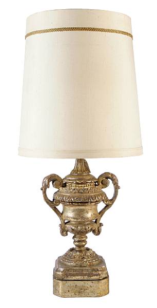 Appraisal: An Italian style gilt decorated urn form lamp height to