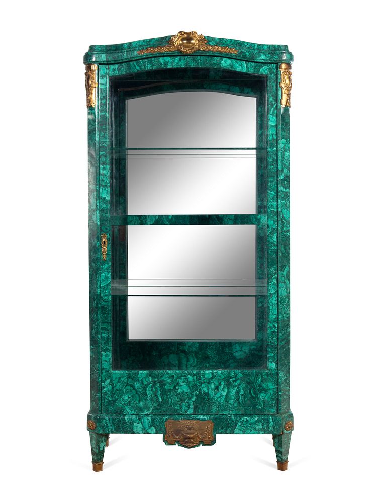 Appraisal: A Louis XV Style Gilt Metal Mounted Malachite Veneered Vitrine