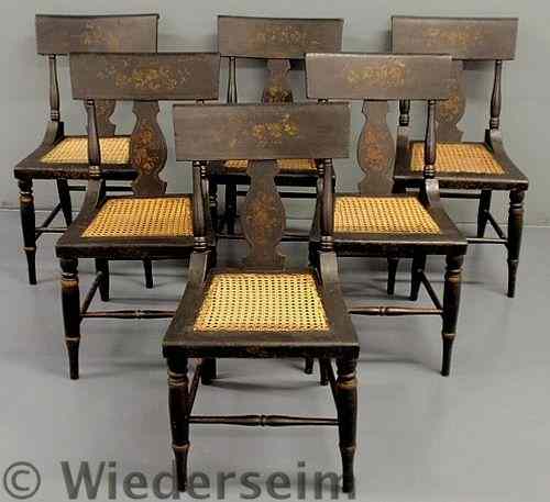 Appraisal: Set of six Sheraton side chairs with stencil paint decoration