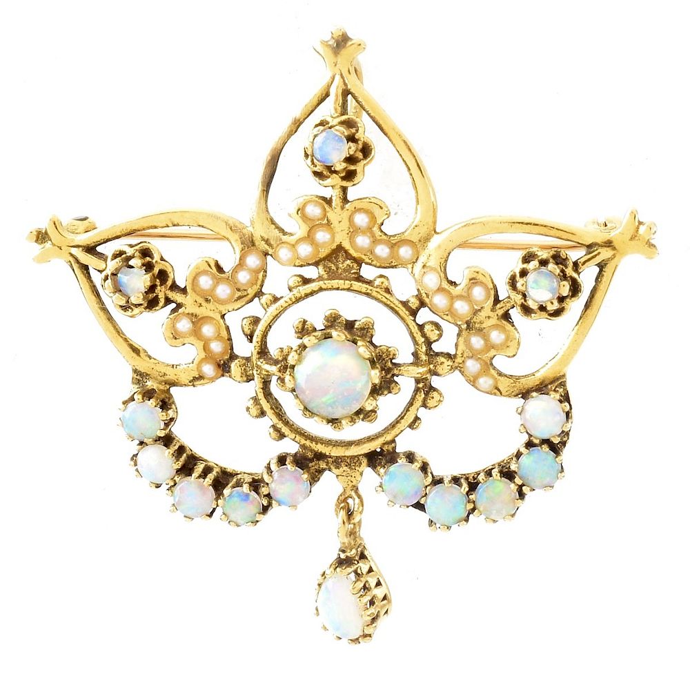 Appraisal: Vintage Opal and K Gold Pendant Brooch Vintage Opal Seed