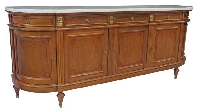 Appraisal: French Louis XVI style marble-top mahogany sideboard th c having