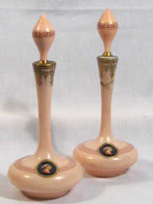 Appraisal: A pair of perfume flacons the pink glass decorated with