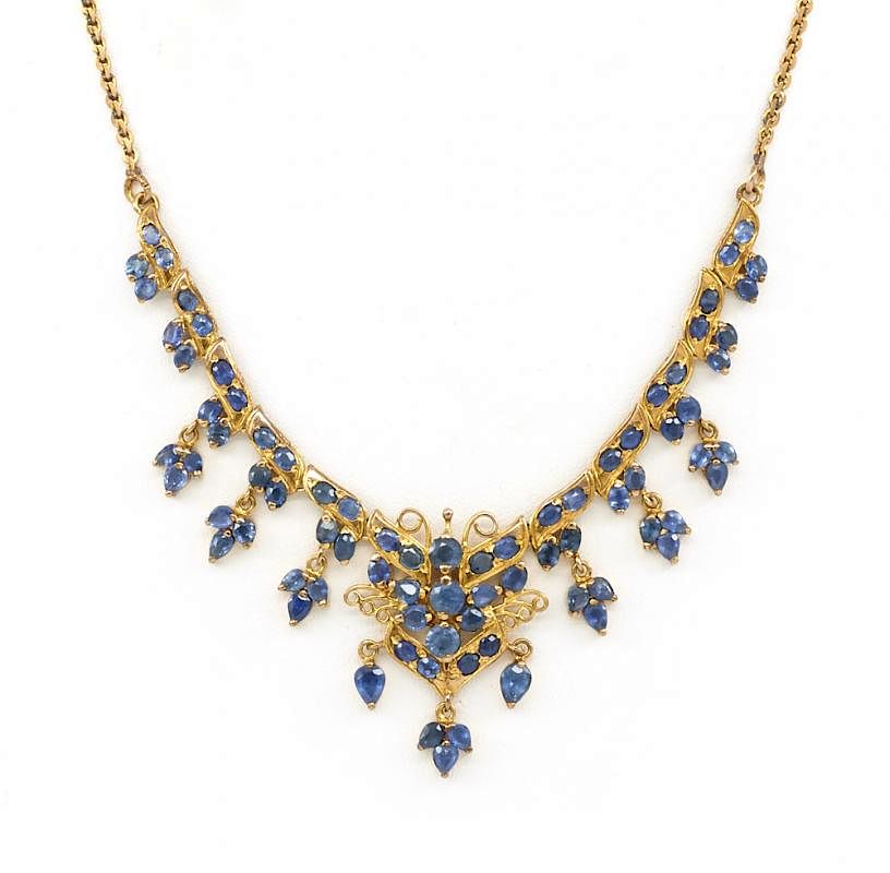 Appraisal: k Yellow gold and sapphire necklace k Yellow gold and